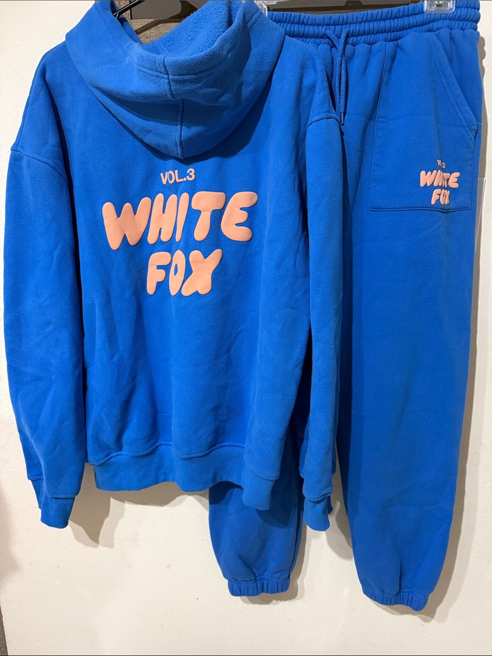 White Fox Boutique Vol. 3 Blue Hoodie & Sweatpants Set with Peach Puff Logo